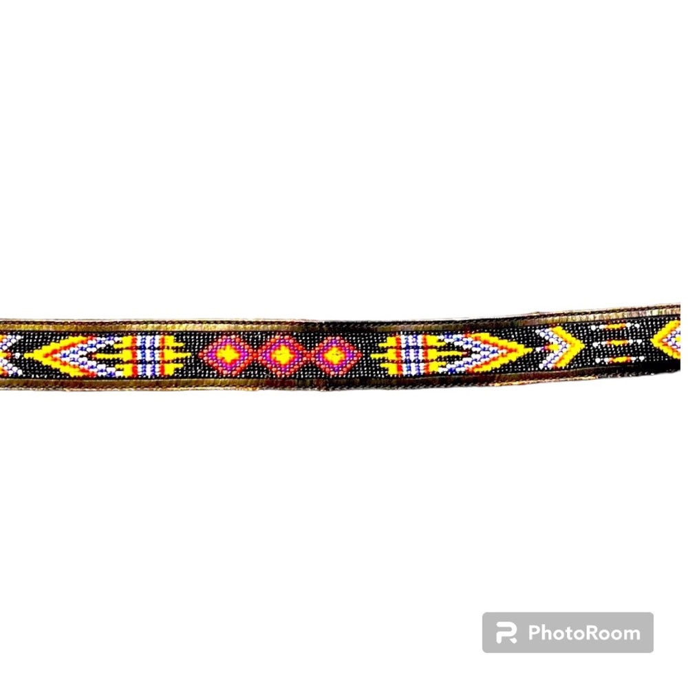 Black Beaded Tooled Leather Belt Native American Inspired Colorful Triba…